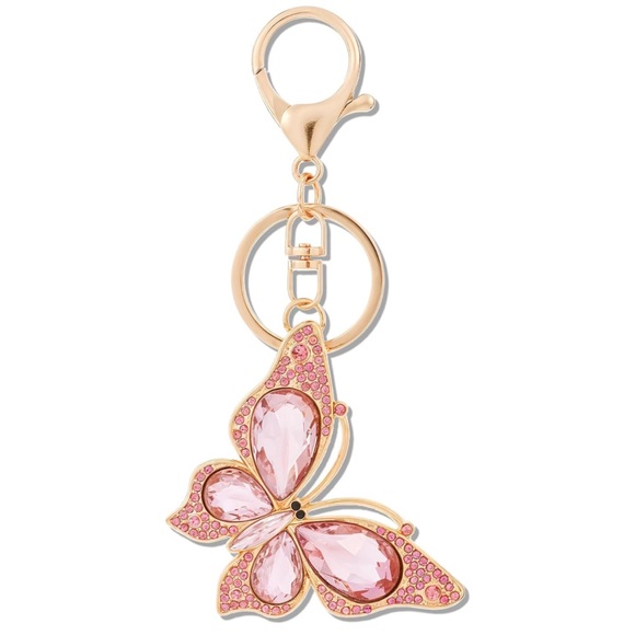 Pink Butterfly Bag Charm / Keychain New - Picture 1 of 7